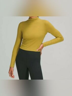 Lululemon All Aligned Mock Neck Long Sleeve Shirt Women’s 12 Cropped Auric Gold